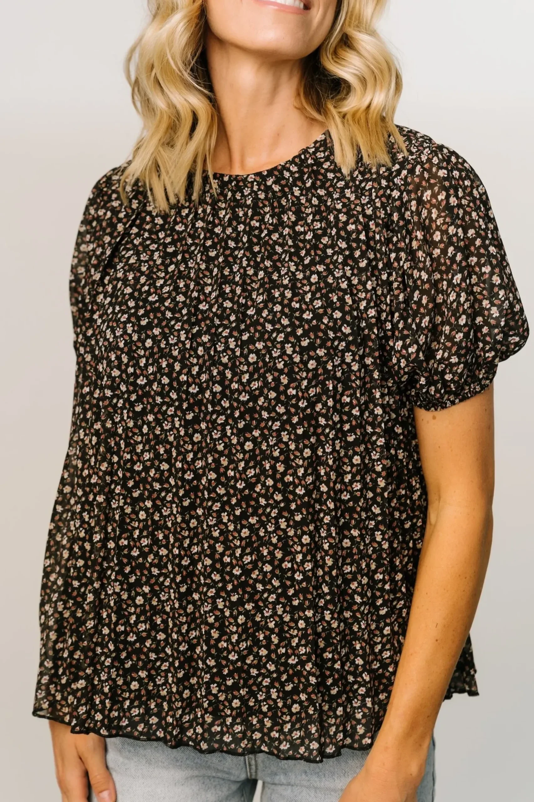 Fashion Baltic Born Susan Pleated Top | Black Floral