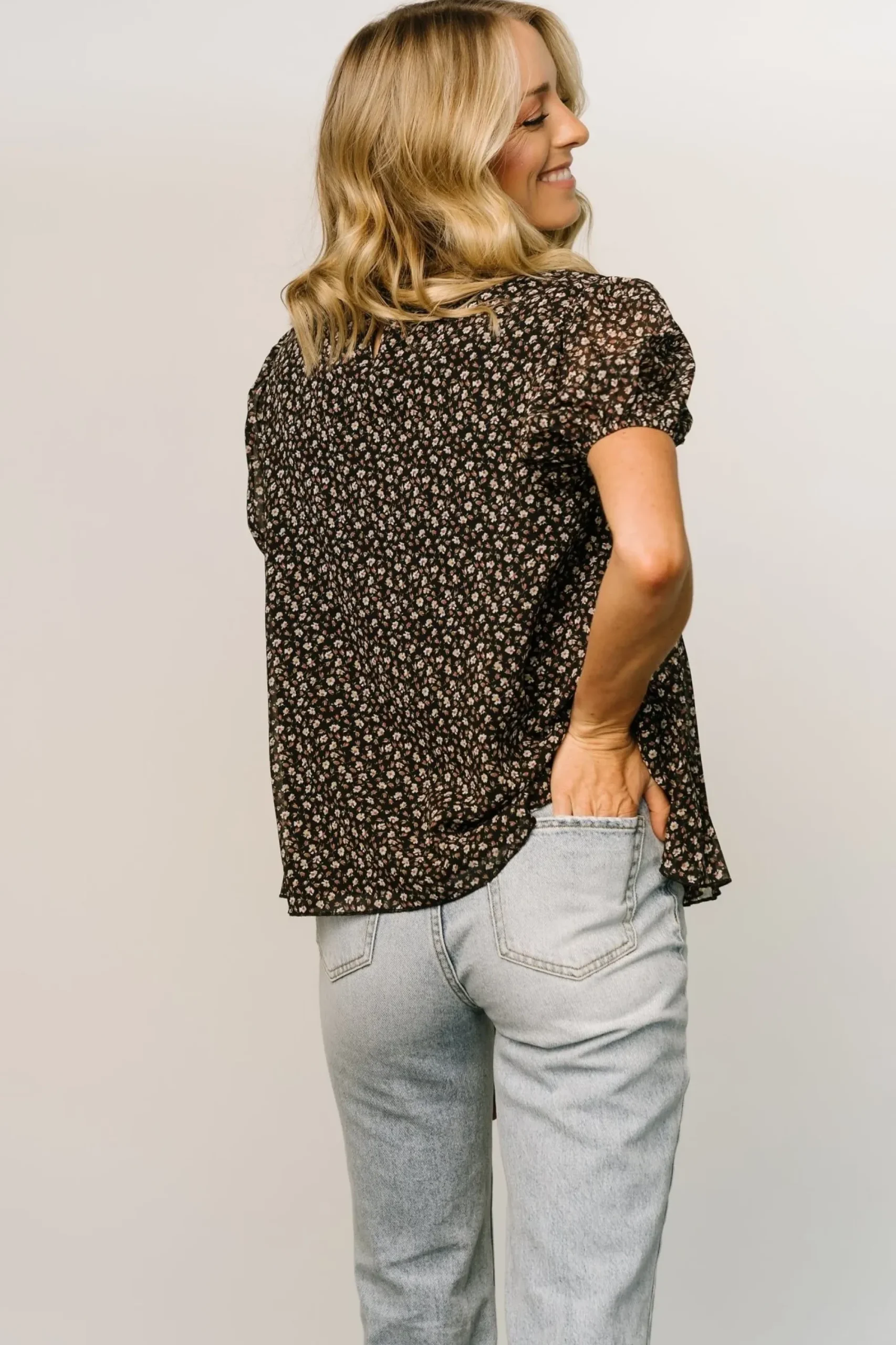 Fashion Baltic Born Susan Pleated Top | Black Floral