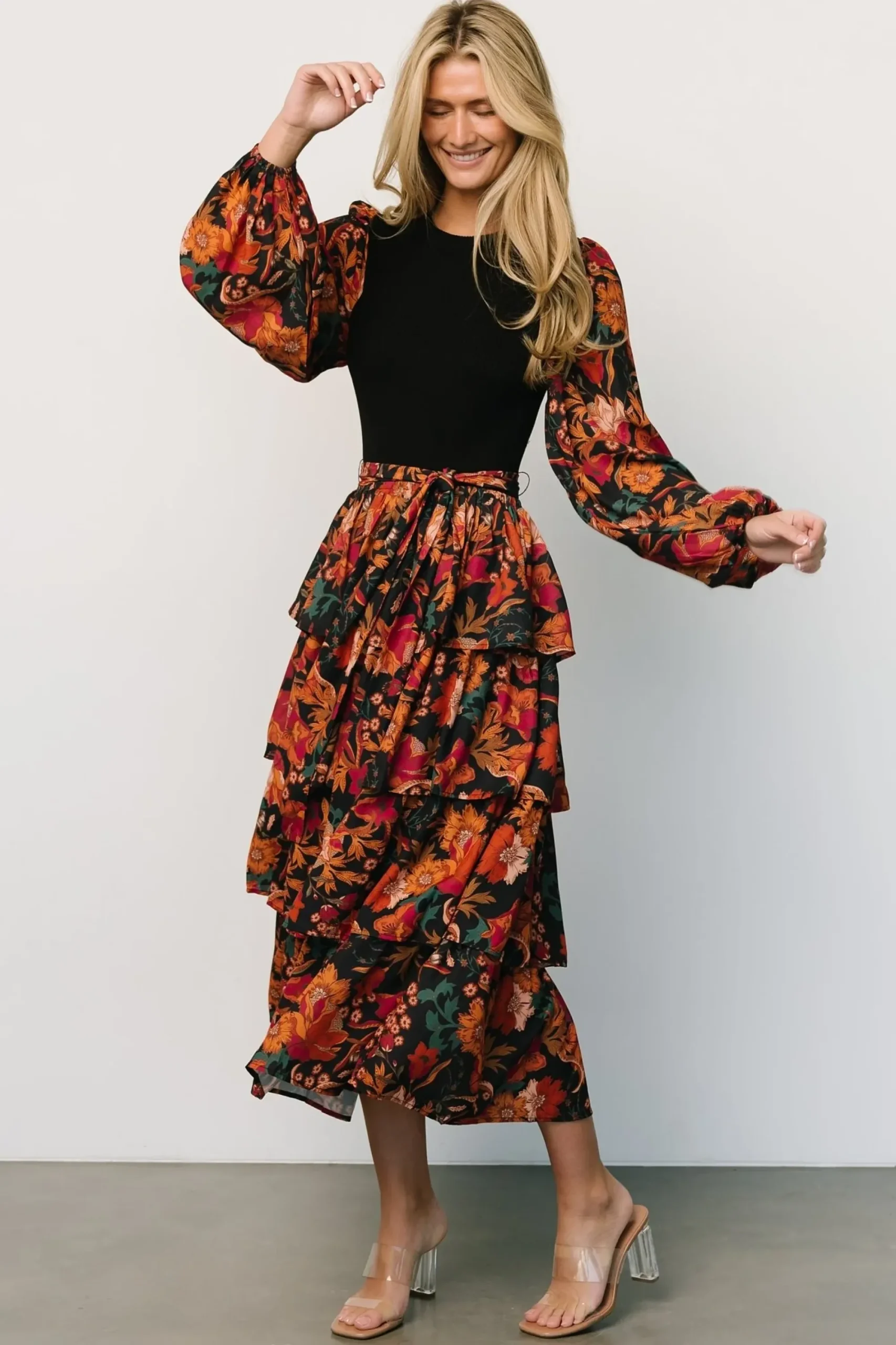 Fashion Baltic Born Sylvie Tiered Midi Dress | Black Multi