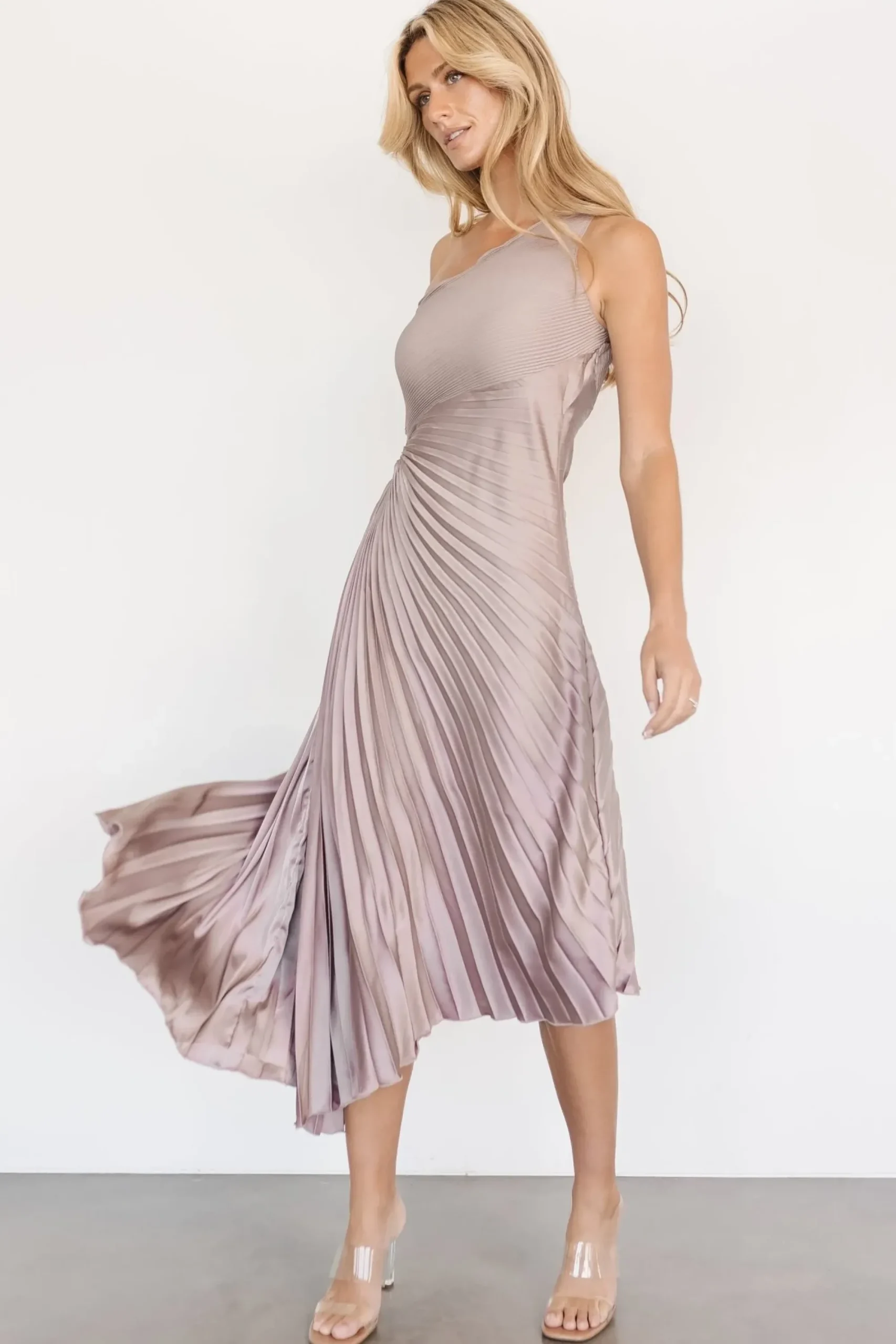 Discount Baltic Born Tasia One Shoulder Pleated Dress | Autumn Orchid
