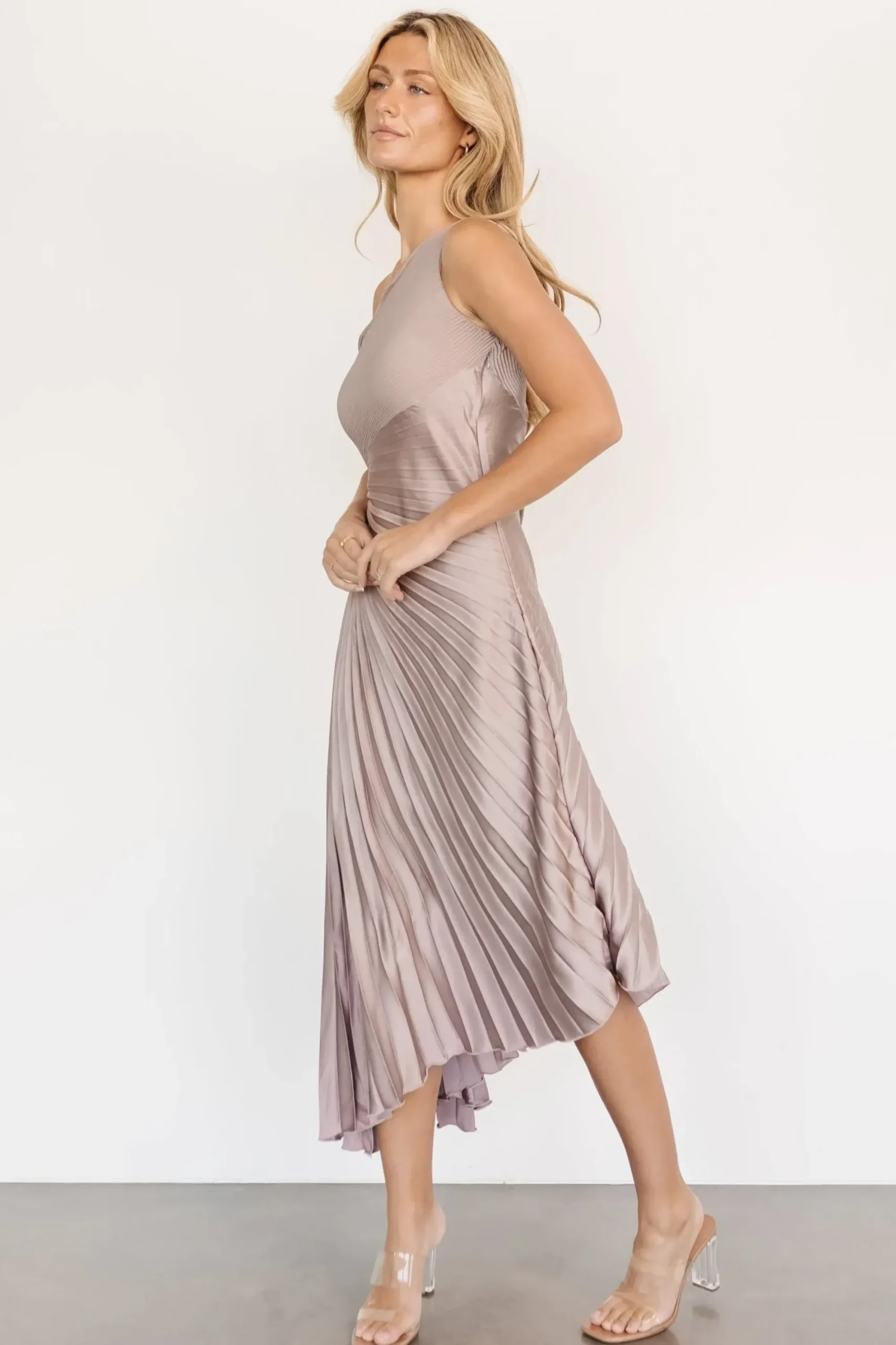 Discount Baltic Born Tasia One Shoulder Pleated Dress | Autumn Orchid