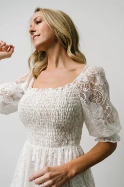 Online Baltic Born Tate Smocked Lace Short Dress | Off White