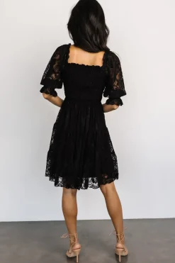 New Baltic Born Tate Smocked Lace Short Dress | Black