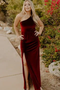 Clearance Baltic Born Tatiana Velvet One Shoulder Maxi Dress | Merlot