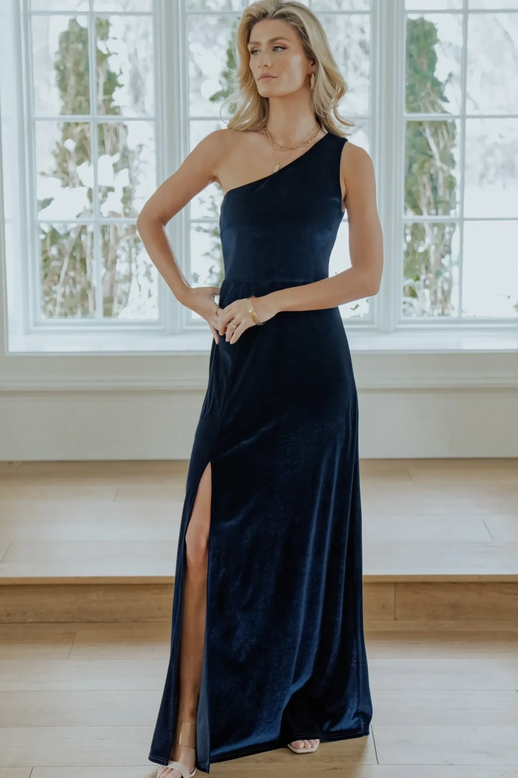 Hot Baltic Born Tatiana Velvet One Shoulder Maxi Dress | Navy
