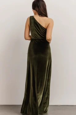 Hot Baltic Born Tatiana Velvet One Shoulder Maxi Dress | Olive