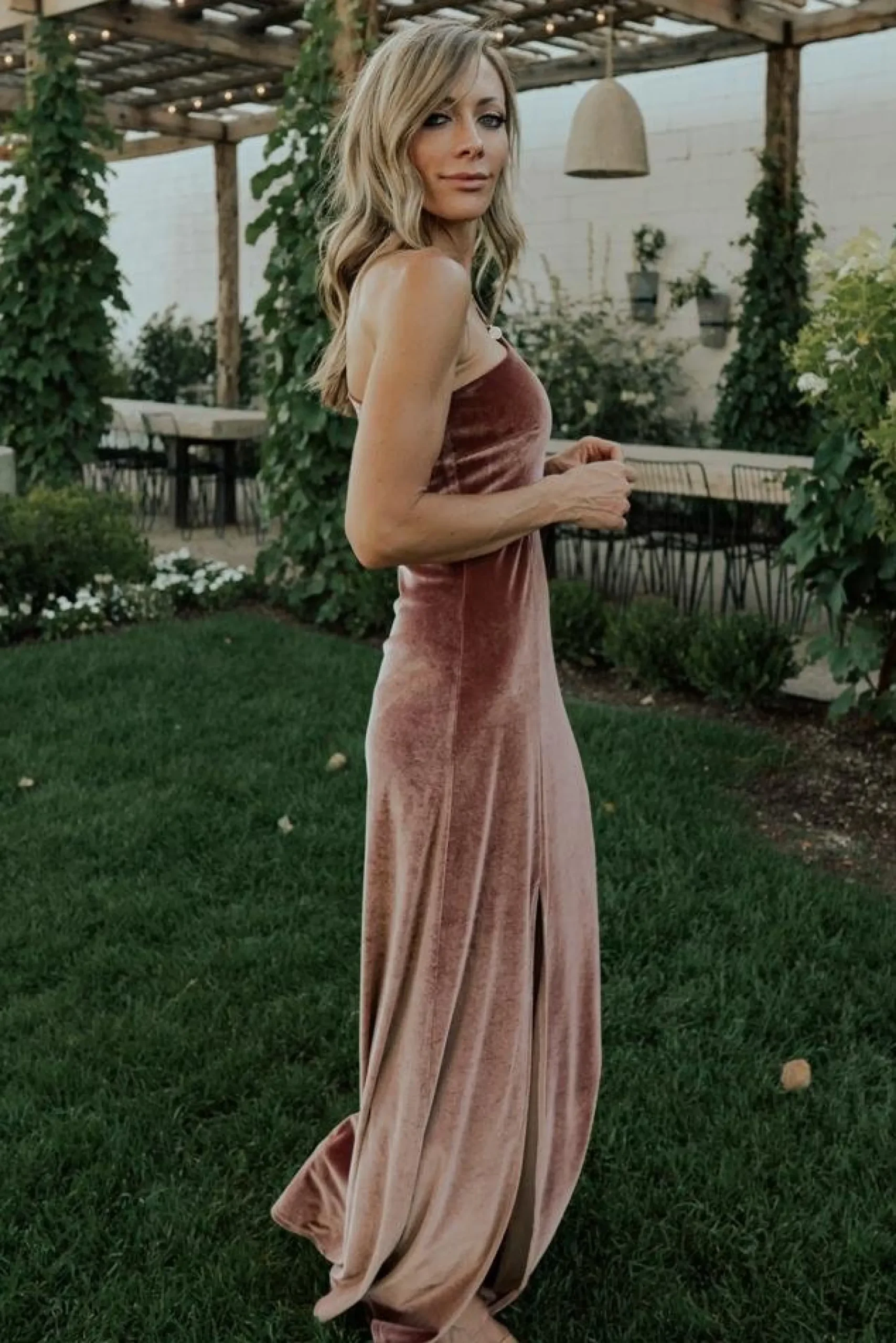 Hot Baltic Born Tatiana Velvet One Shoulder Maxi Dress | Rose