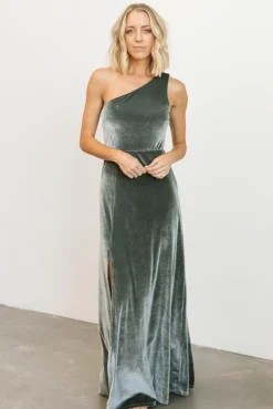 Clearance Baltic Born Tatiana Velvet One Shoulder Maxi Dress | Eucalyptus
