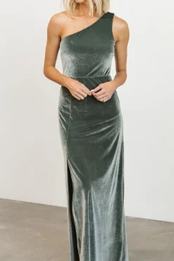 Clearance Baltic Born Tatiana Velvet One Shoulder Maxi Dress | Eucalyptus