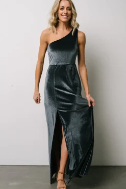 Hot Baltic Born Tatiana Velvet One Shoulder Maxi Dress | Slate Blue