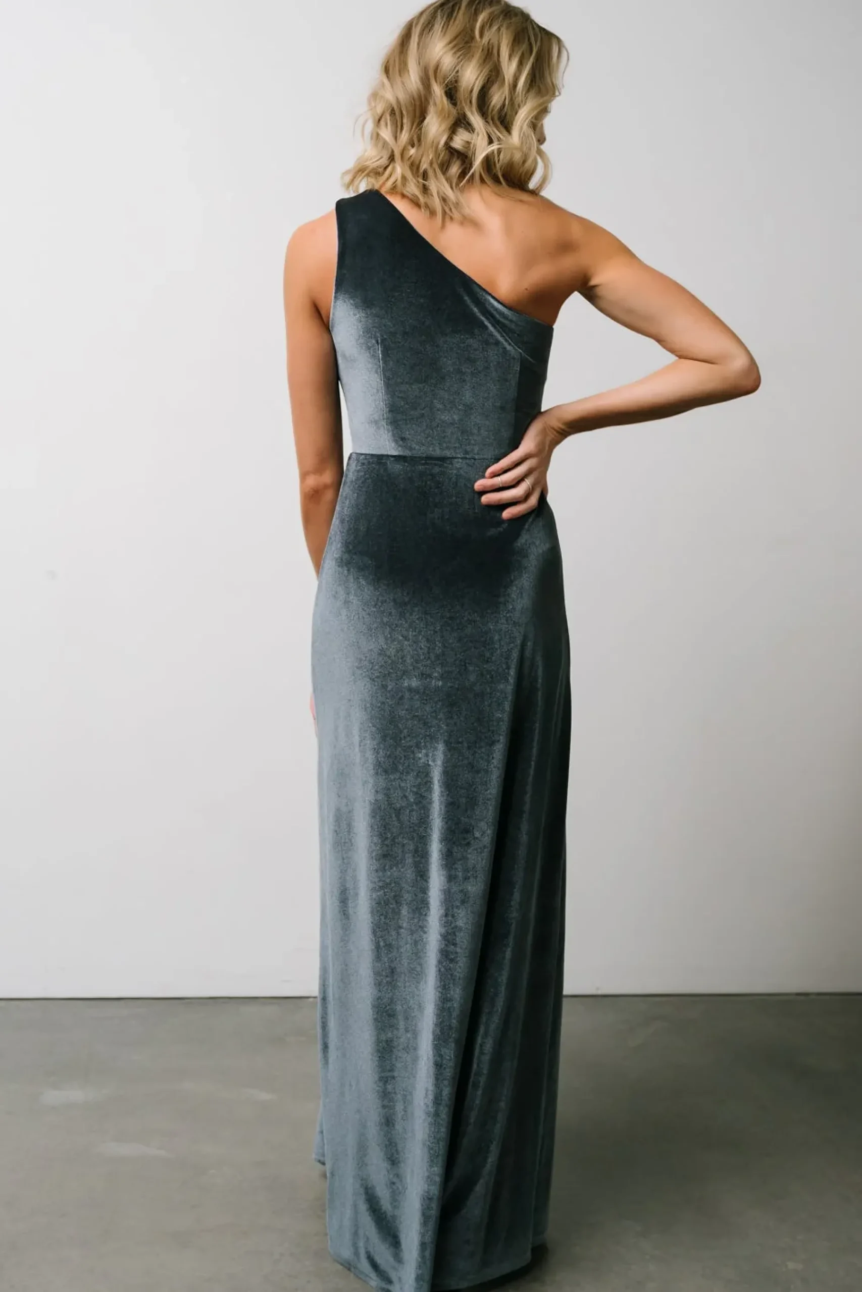 Hot Baltic Born Tatiana Velvet One Shoulder Maxi Dress | Slate Blue