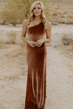 Online Baltic Born Tatiana Velvet One Shoulder Maxi Dress | Bronze