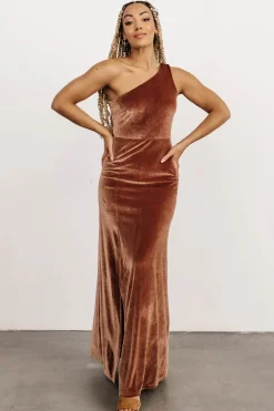Online Baltic Born Tatiana Velvet One Shoulder Maxi Dress | Bronze