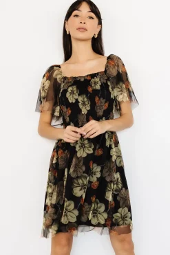 Hot Baltic Born Tivoli Tulle Short Dress | Black + Green Floral