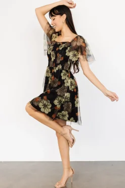 Hot Baltic Born Tivoli Tulle Short Dress | Black + Green Floral