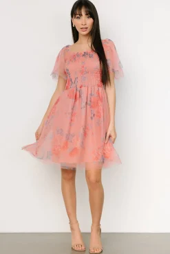 Hot Baltic Born Tivoli Tulle Short Dress | Coral + Blue Floral