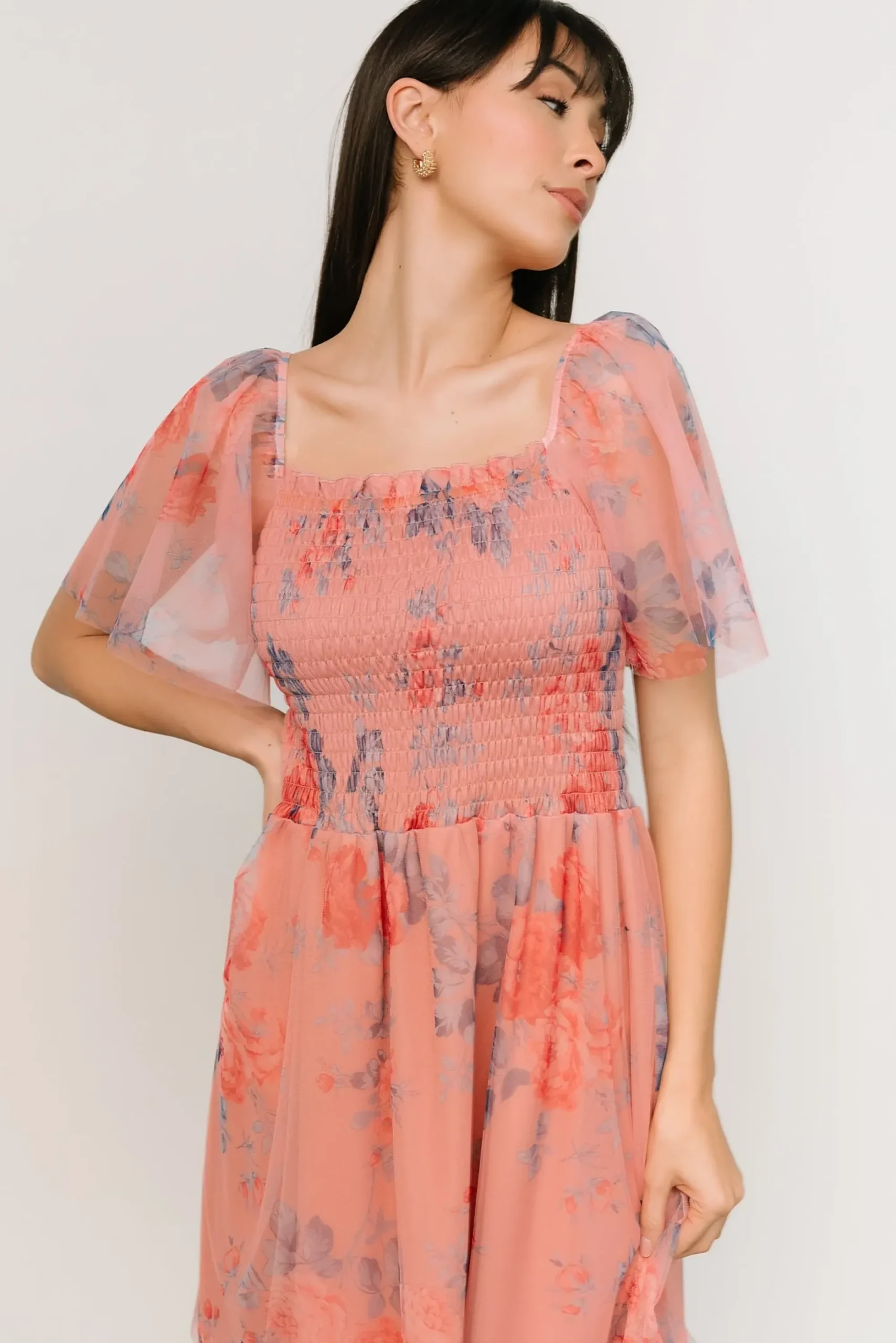 Hot Baltic Born Tivoli Tulle Short Dress | Coral + Blue Floral