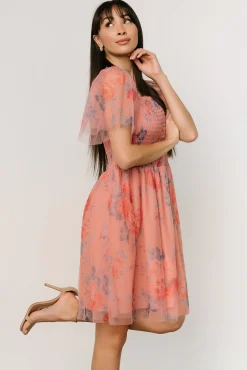 Hot Baltic Born Tivoli Tulle Short Dress | Coral + Blue Floral