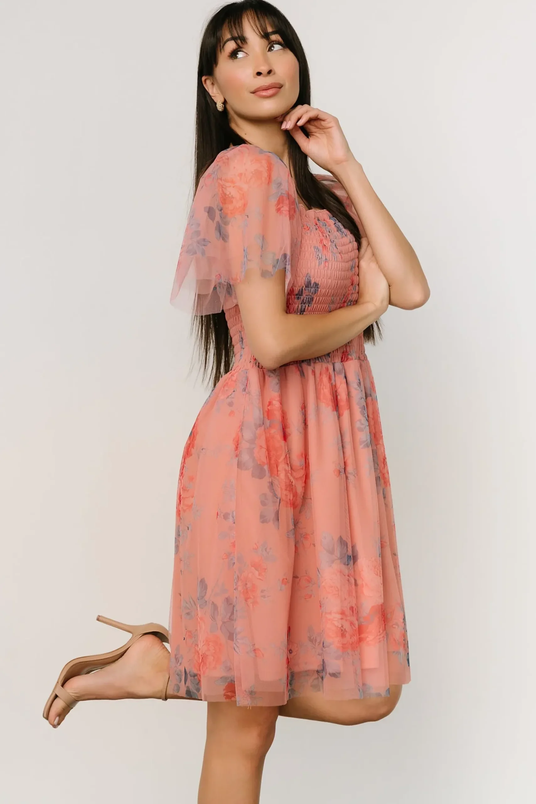 Hot Baltic Born Tivoli Tulle Short Dress | Coral + Blue Floral