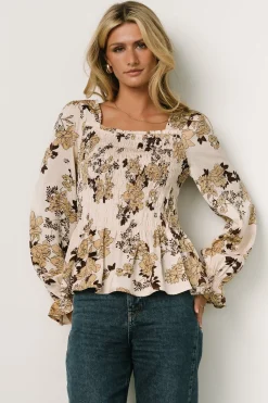 Hot Baltic Born Topanga Smocked Top | Taupe Floral