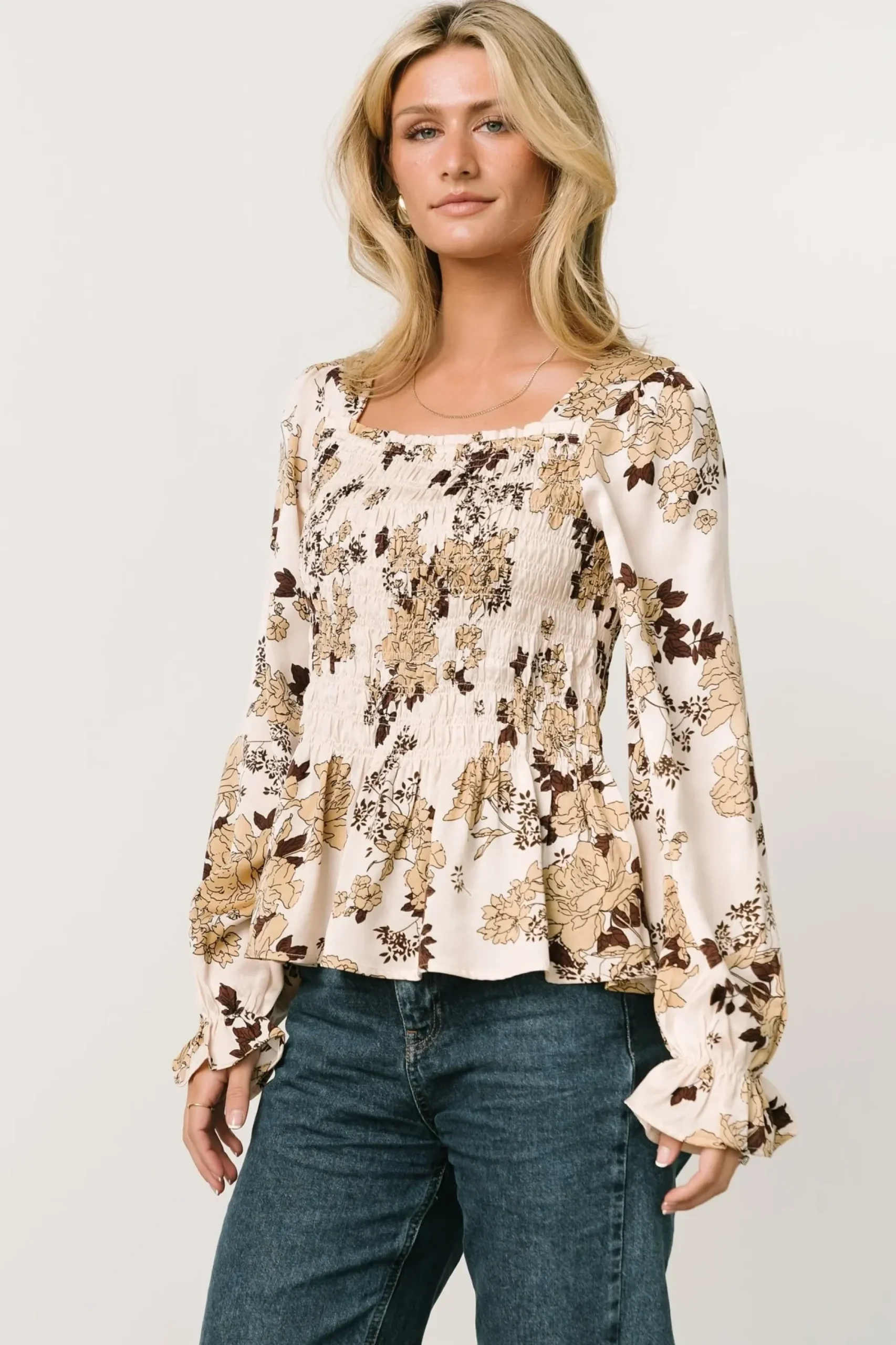 Hot Baltic Born Topanga Smocked Top | Taupe Floral