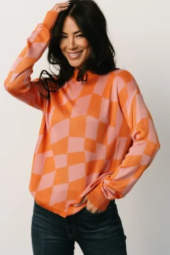 Sale Baltic Born Travis Checkered Sweater | Orange + Pink