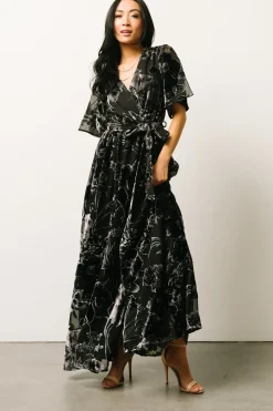 Fashion Baltic Born Uma Velvet Maxi Dress | Black + Silver Floral