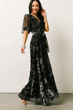 Fashion Baltic Born Uma Velvet Maxi Dress | Black + Silver Floral