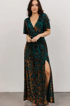 New Baltic Born Uma Velvet Maxi Dress | Bronze + Jade