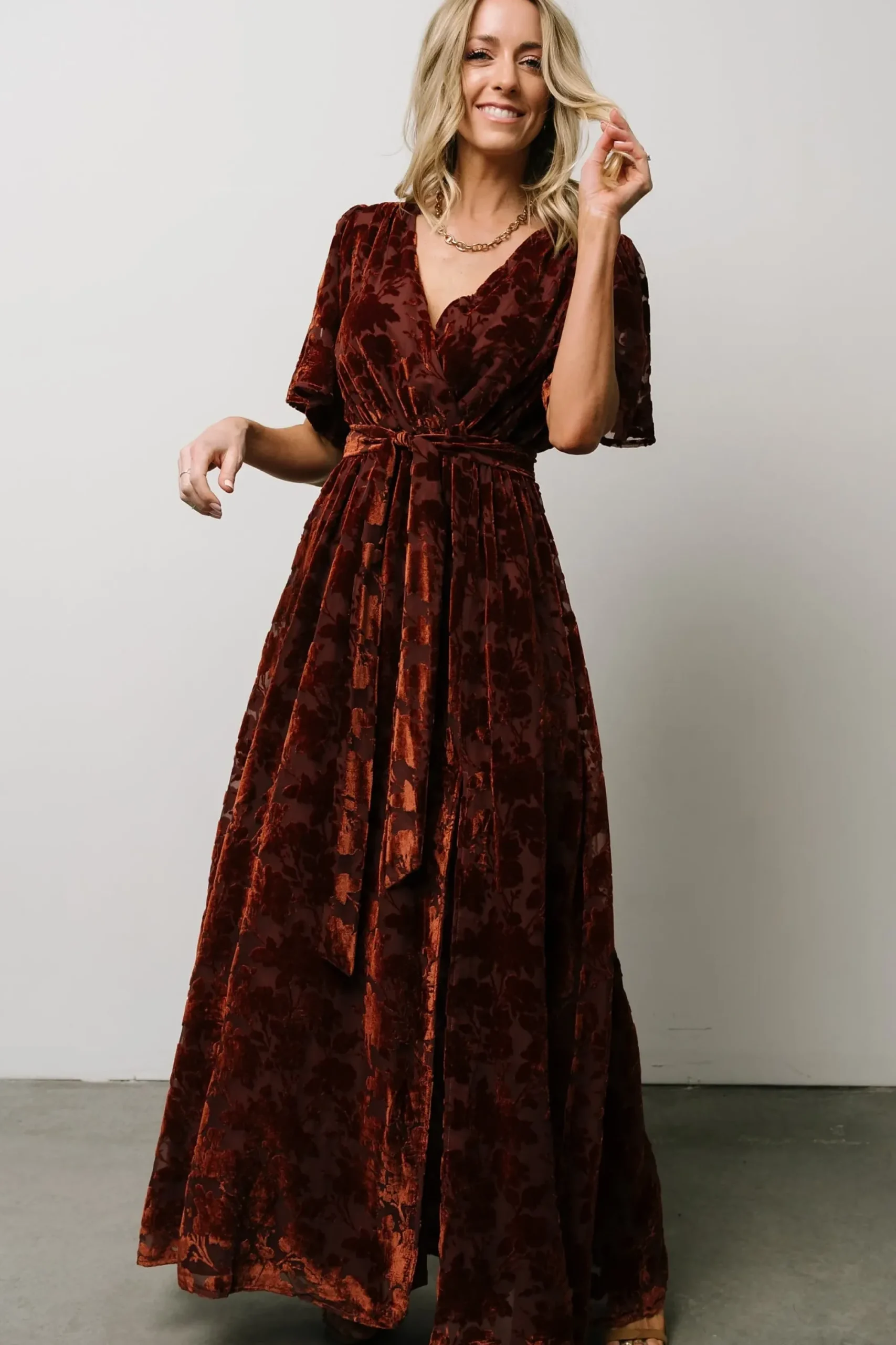 Discount Baltic Born Uma Velvet Maxi Dress | Copper Floral