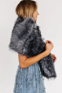 New Baltic Born Valerie Faux Fur Shawl | Dark Gray