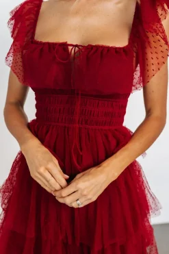 Clearance Baltic Born Valora Swiss Dot Tulle Maxi Dress | Wine