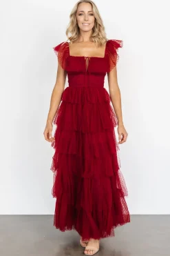 Clearance Baltic Born Valora Swiss Dot Tulle Maxi Dress | Wine