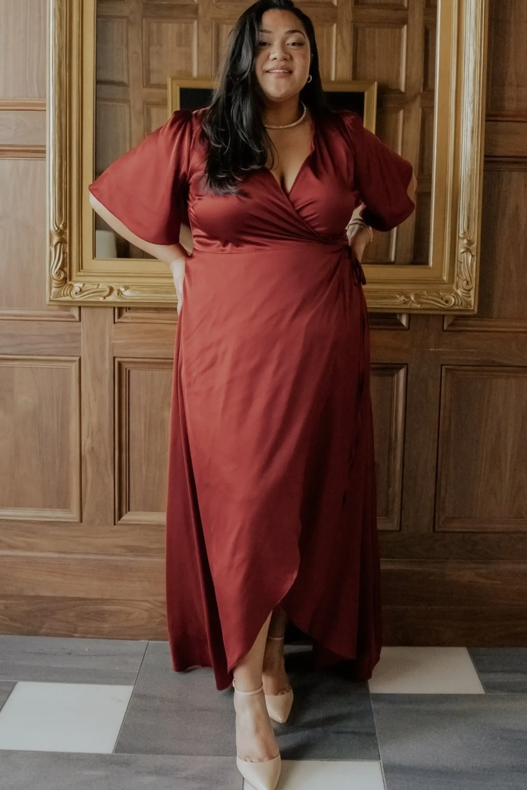 Online Baltic Born Vara Satin Maxi Wrap Dress | Terracotta