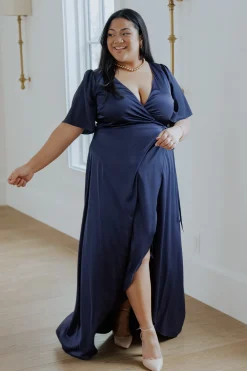 Fashion Baltic Born Vara Satin Maxi Wrap Dress | Navy