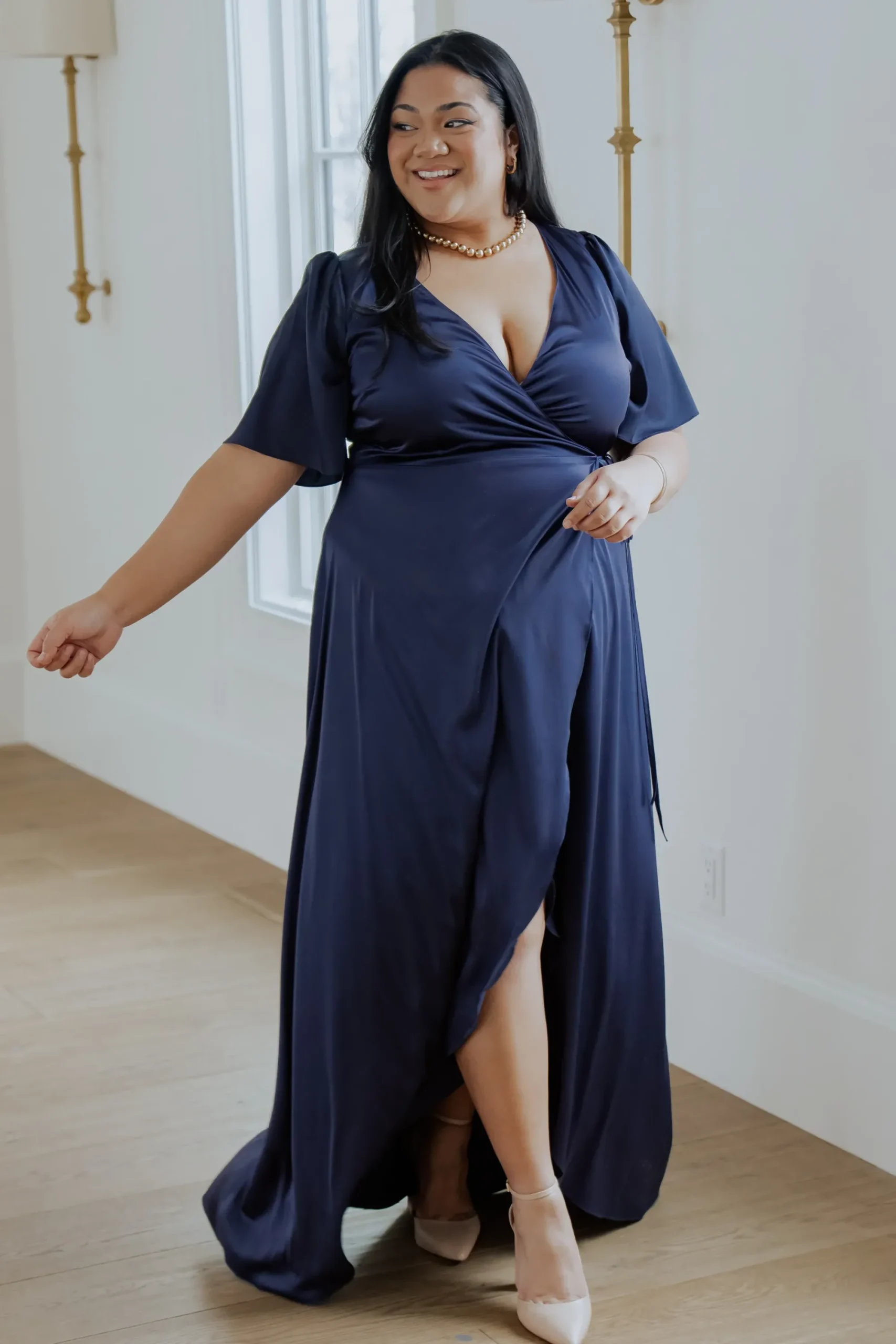 Fashion Baltic Born Vara Satin Maxi Wrap Dress | Navy