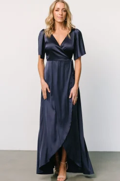 Fashion Baltic Born Vara Satin Maxi Wrap Dress | Navy