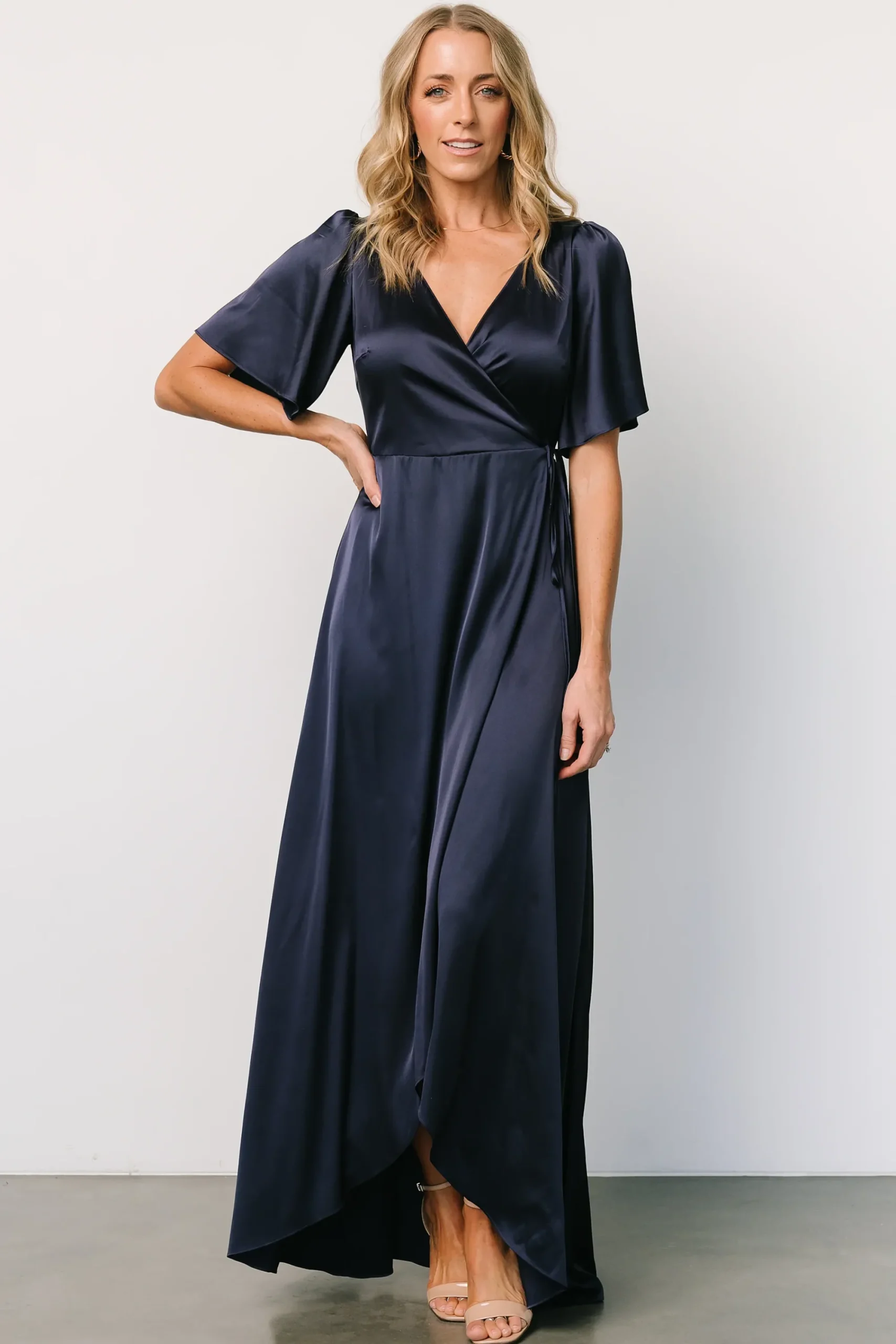 Fashion Baltic Born Vara Satin Maxi Wrap Dress | Navy
