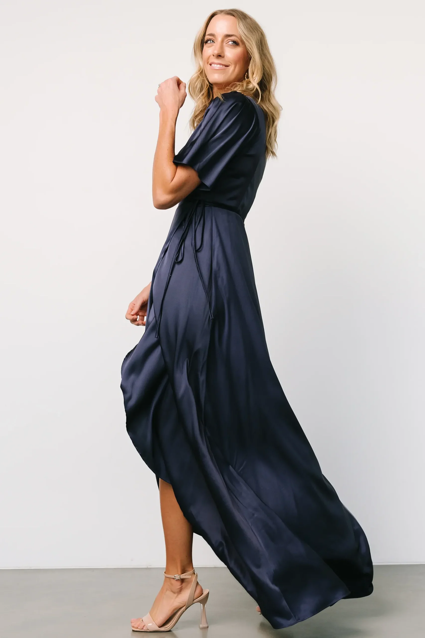Fashion Baltic Born Vara Satin Maxi Wrap Dress | Navy