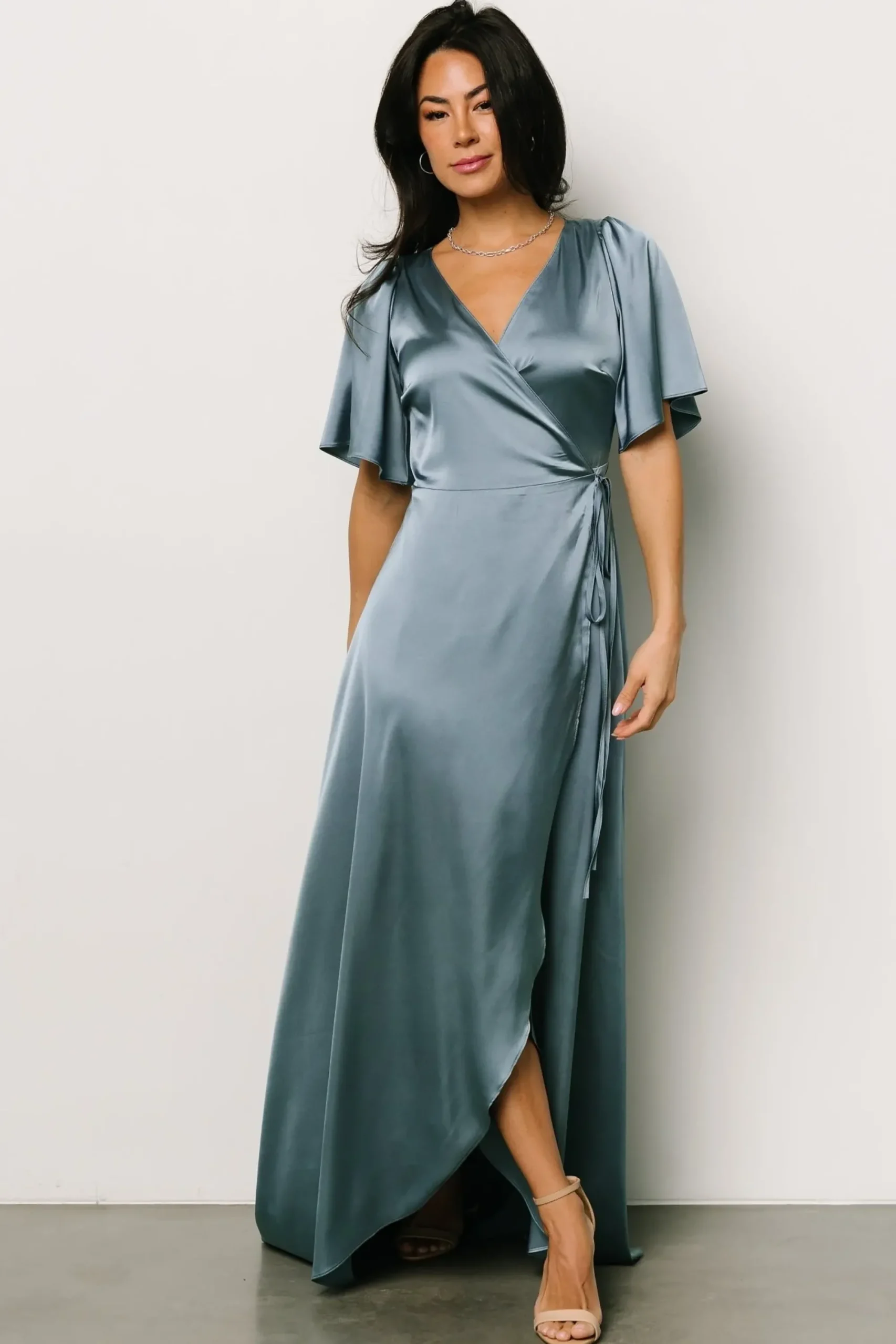 Online Baltic Born Vara Satin Maxi Wrap Dress | Dusty Blue