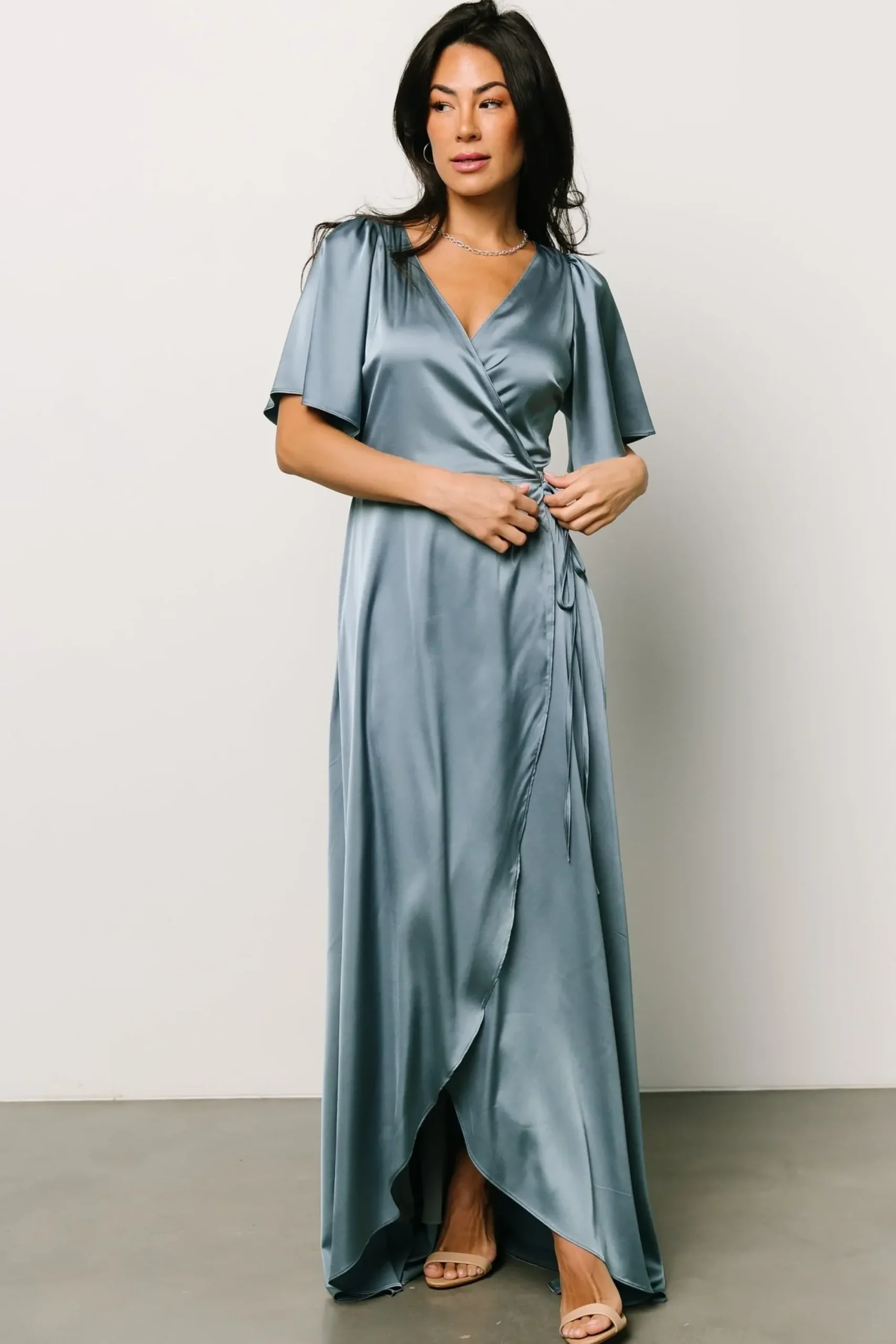 Online Baltic Born Vara Satin Maxi Wrap Dress | Dusty Blue