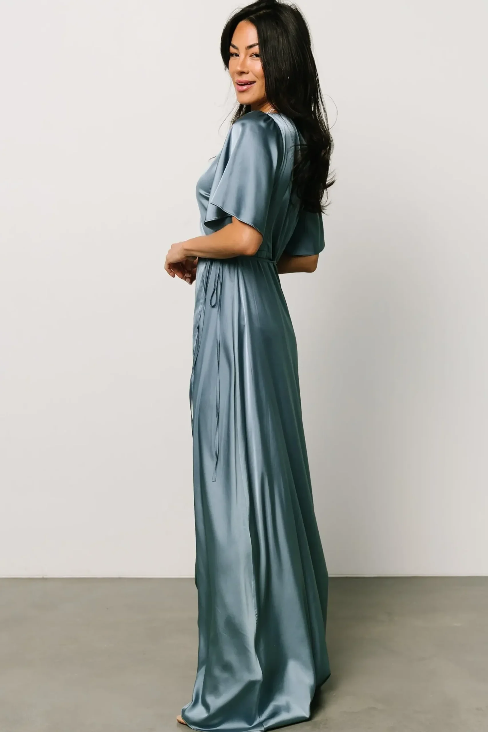 Online Baltic Born Vara Satin Maxi Wrap Dress | Dusty Blue