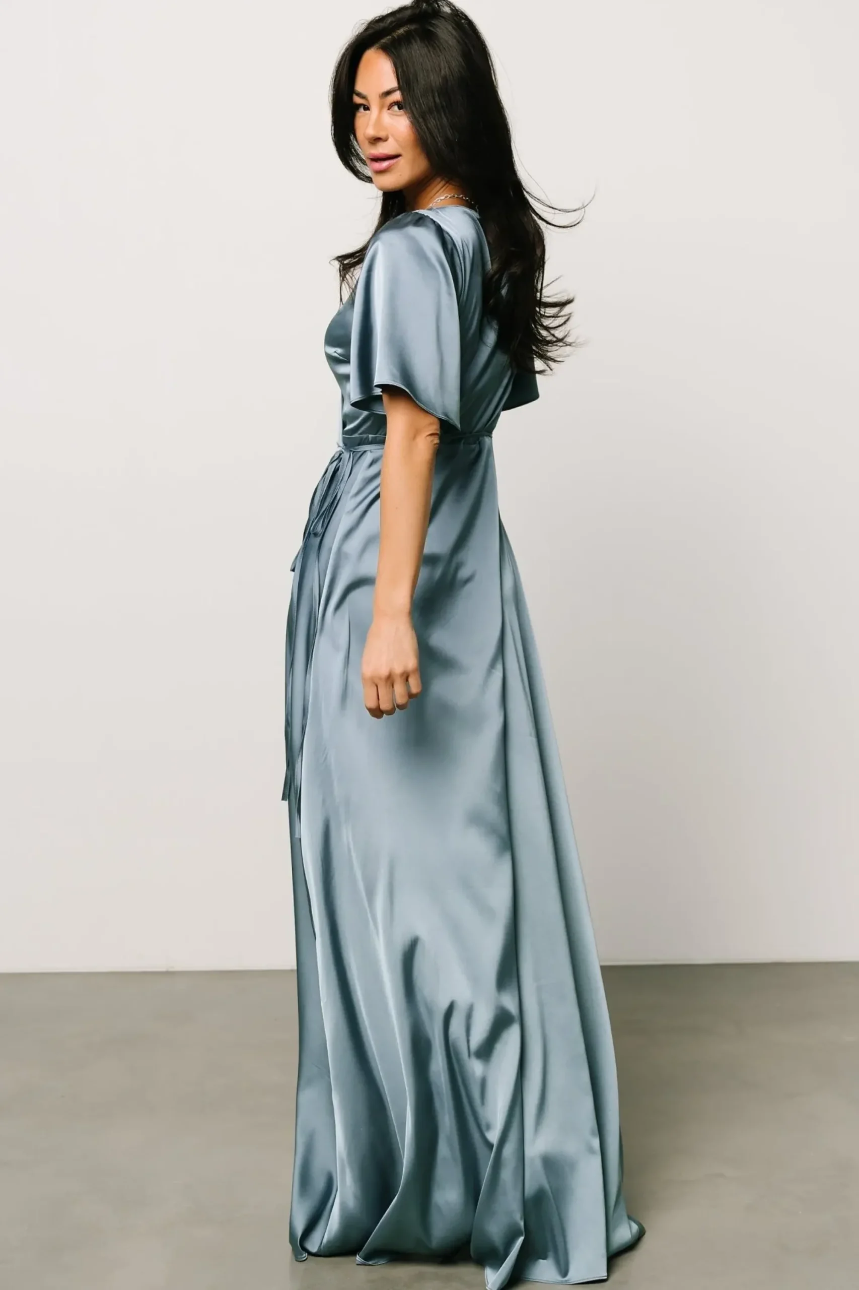 Online Baltic Born Vara Satin Maxi Wrap Dress | Dusty Blue