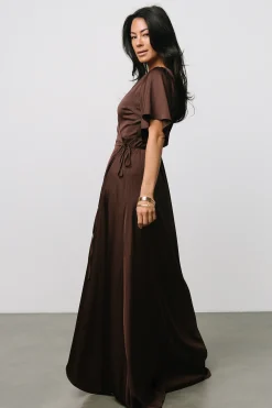 Clearance Baltic Born Vara Satin Maxi Wrap Dress | Espresso