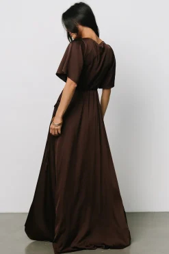 Clearance Baltic Born Vara Satin Maxi Wrap Dress | Espresso