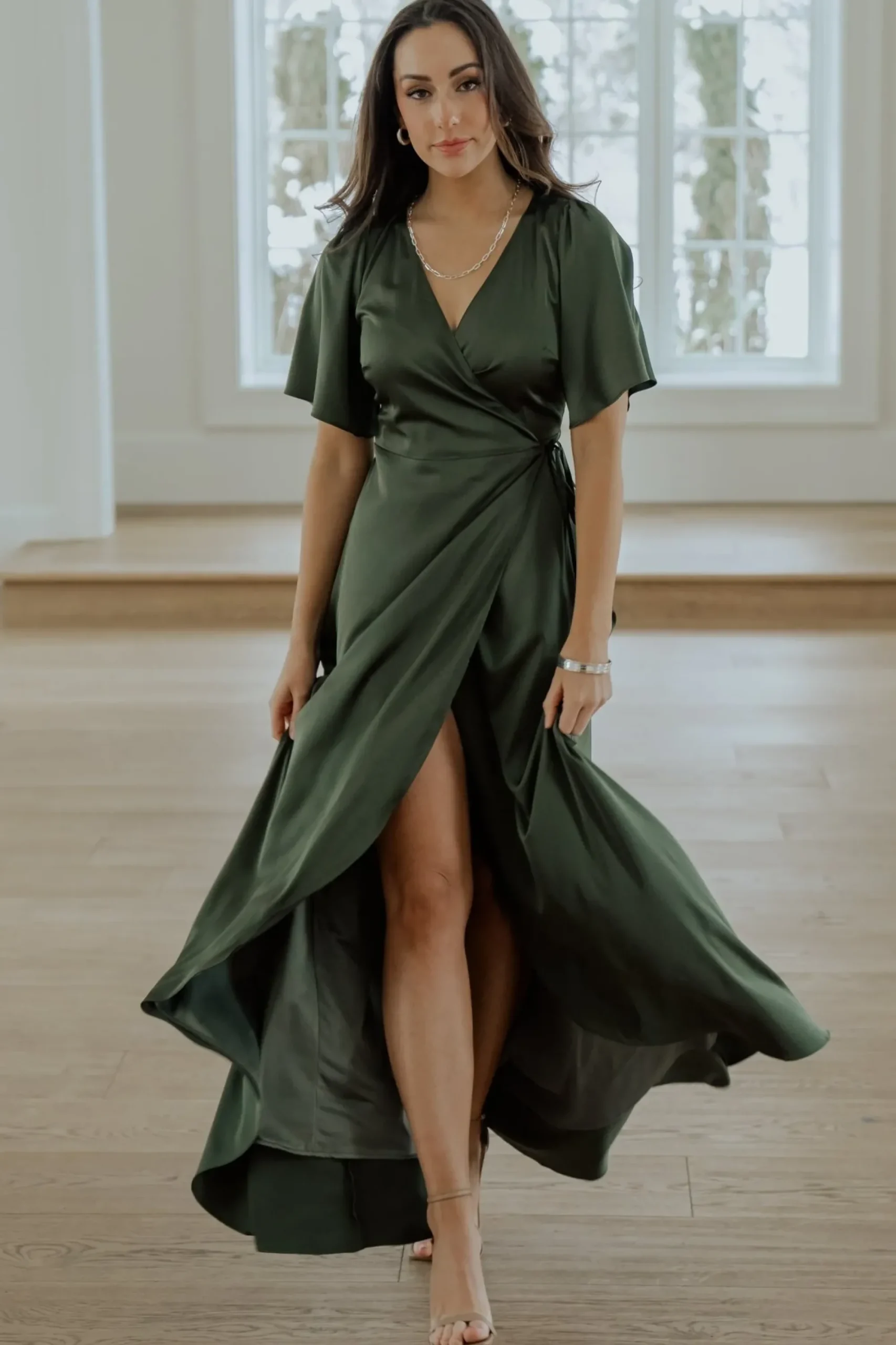 Clearance Baltic Born Vara Satin Maxi Wrap Dress | Juniper Green