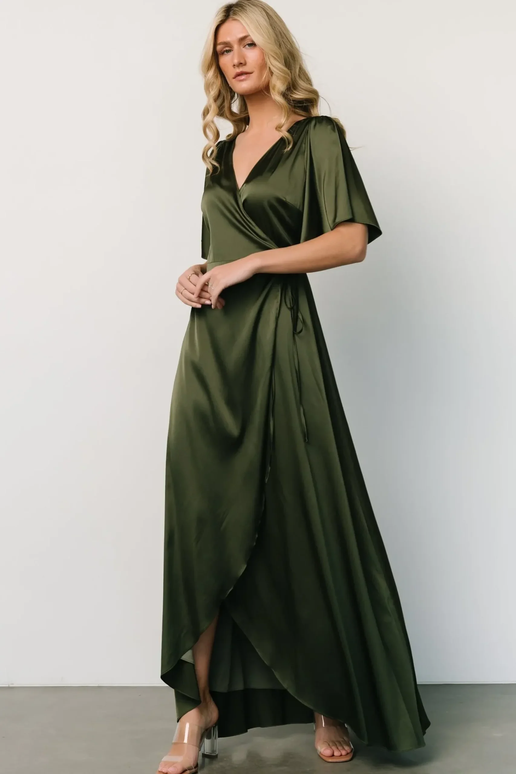 Clearance Baltic Born Vara Satin Maxi Wrap Dress | Juniper Green