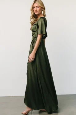 Clearance Baltic Born Vara Satin Maxi Wrap Dress | Juniper Green