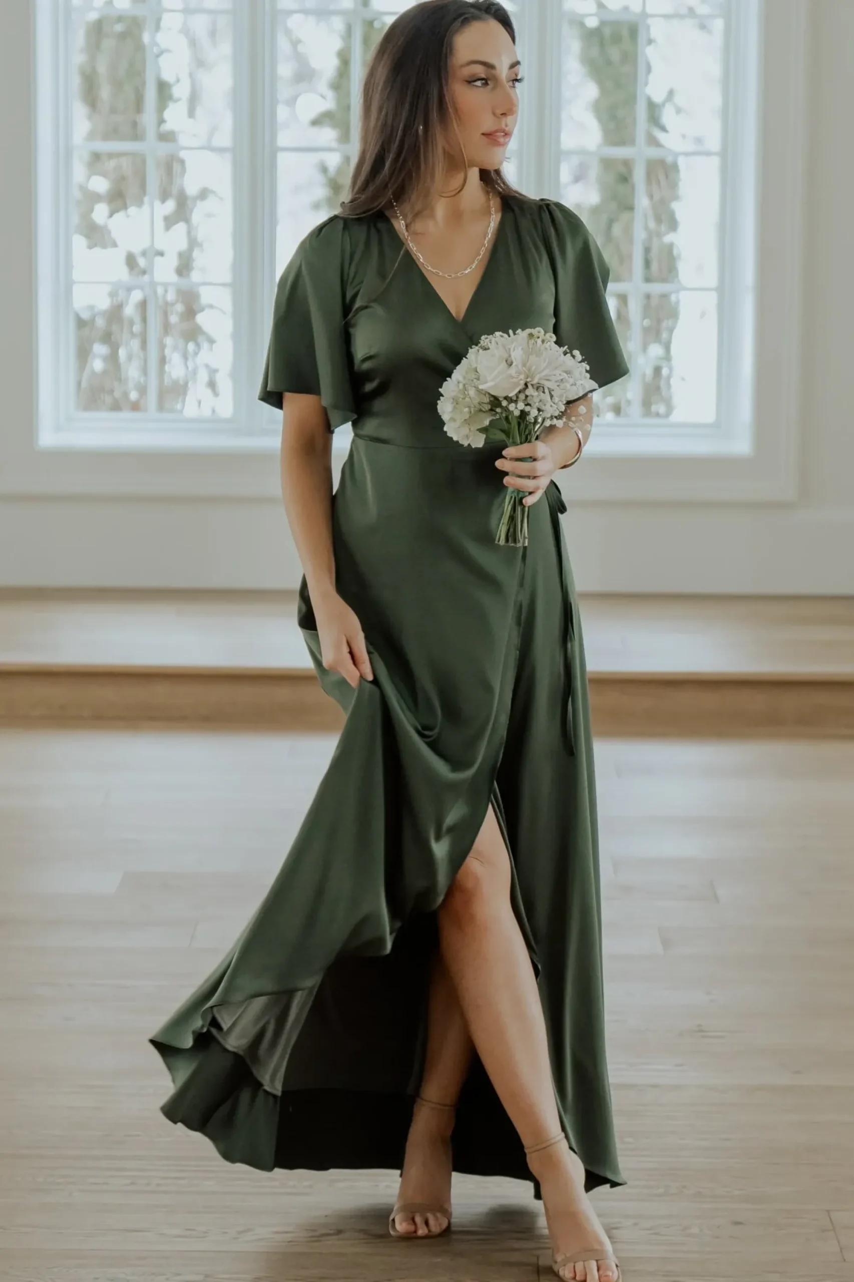 Clearance Baltic Born Vara Satin Maxi Wrap Dress | Juniper Green