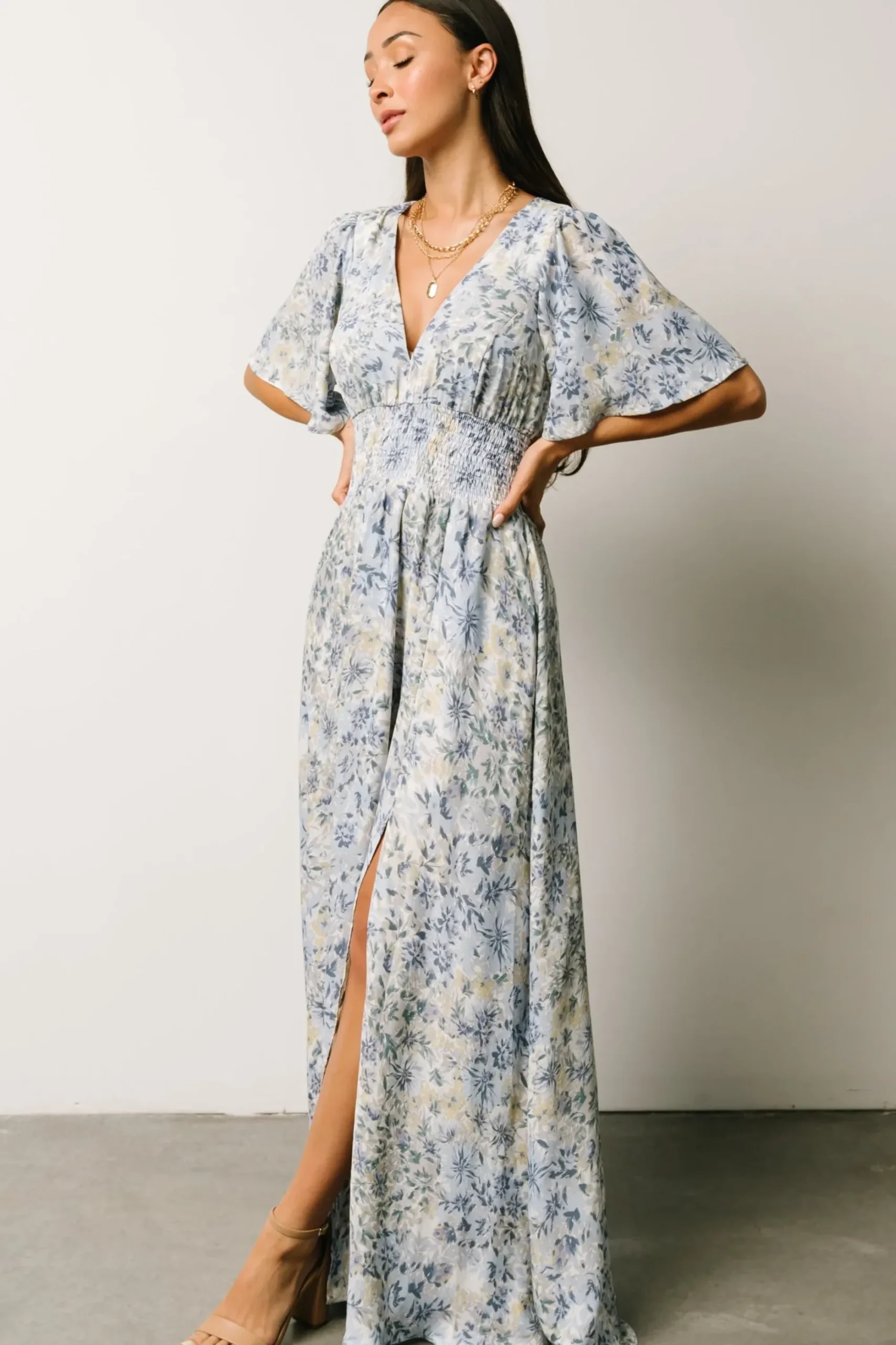 Outlet Baltic Born Verona Smocked Maxi Dress | White + Blue Print